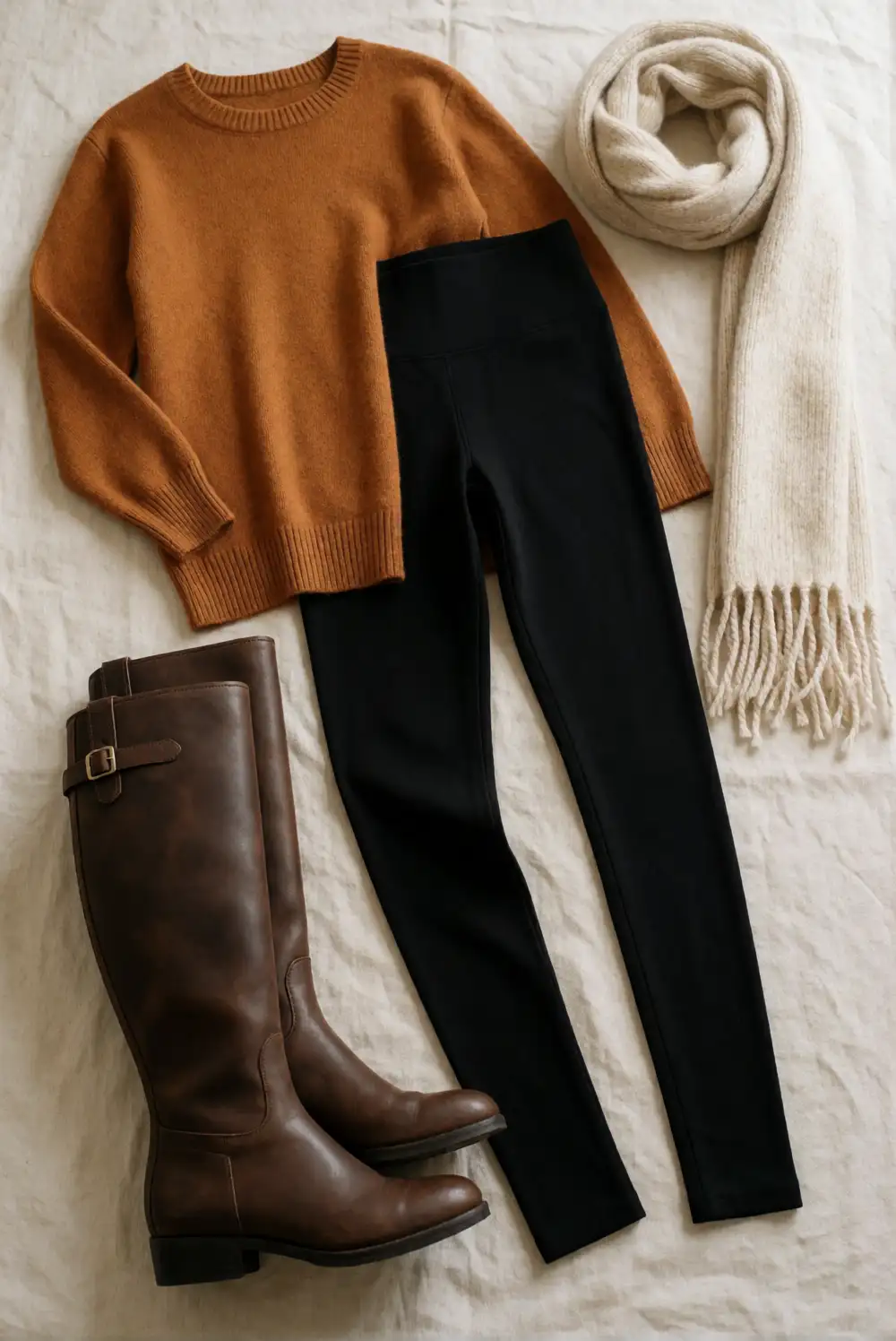 Black Leggings with a Long Pumpkin Sweater