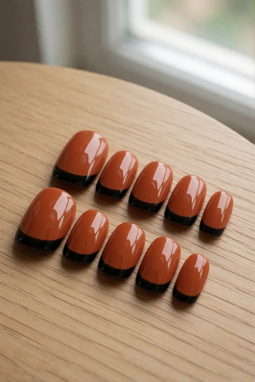 Black Micro French Tips on Burnt Orange