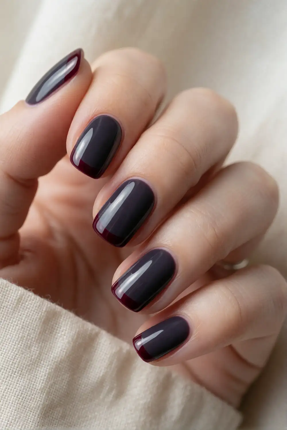 Black Nails with Oxblood Tips