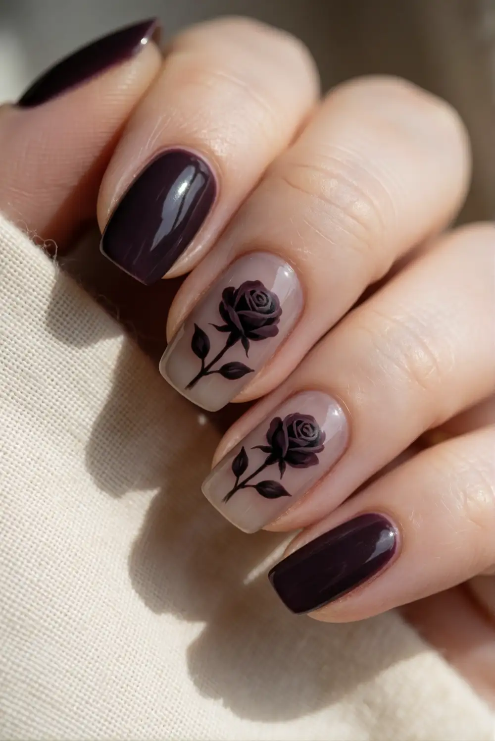 Black Rose Accent Nails