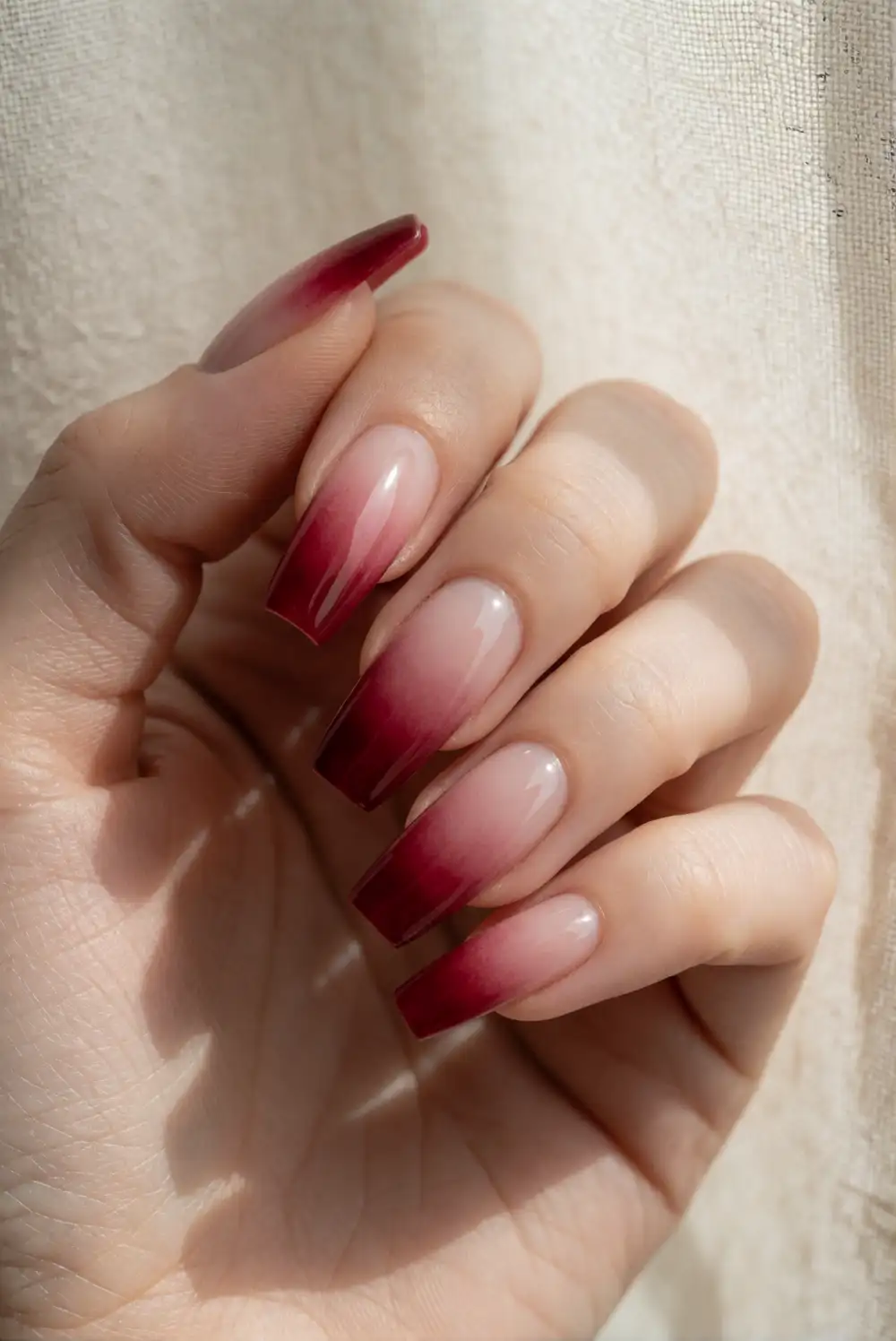 Blood Red Ombre on Coffin-Shaped Nails