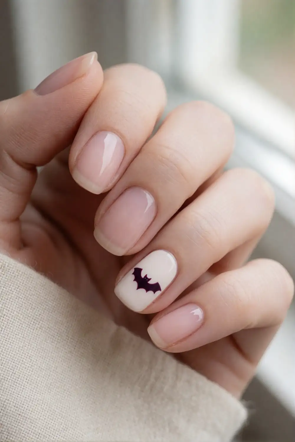 Blush Pink Bat Silhouette Nails