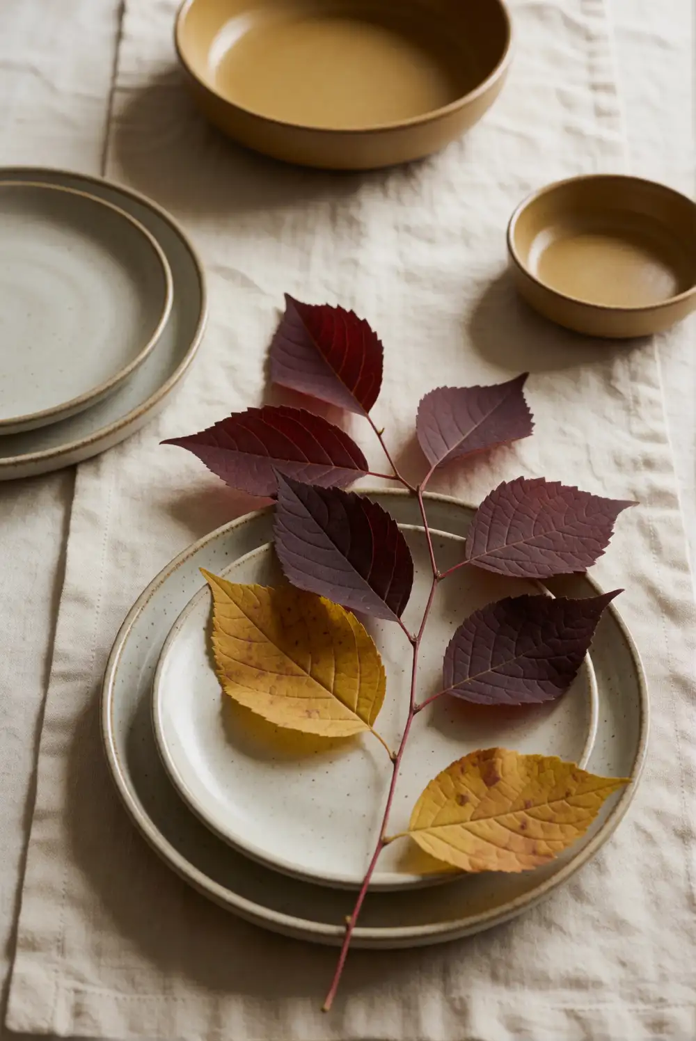 Burgundy, Mustard, and Beige Leaf Table Runner