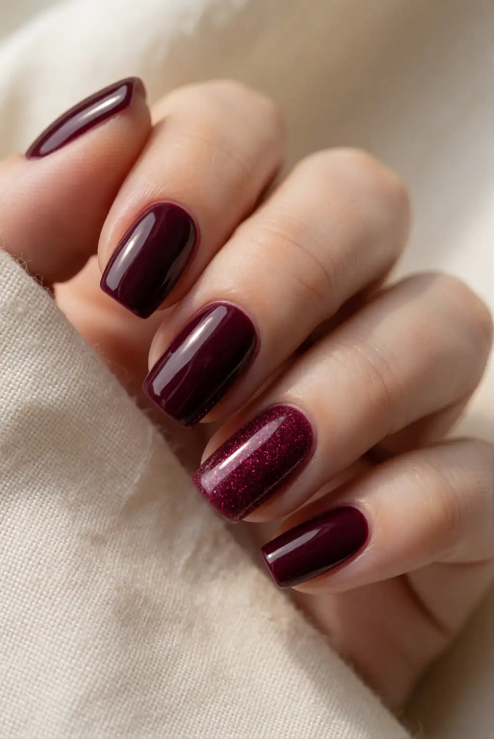 Burgundy Wine Glitter Nails