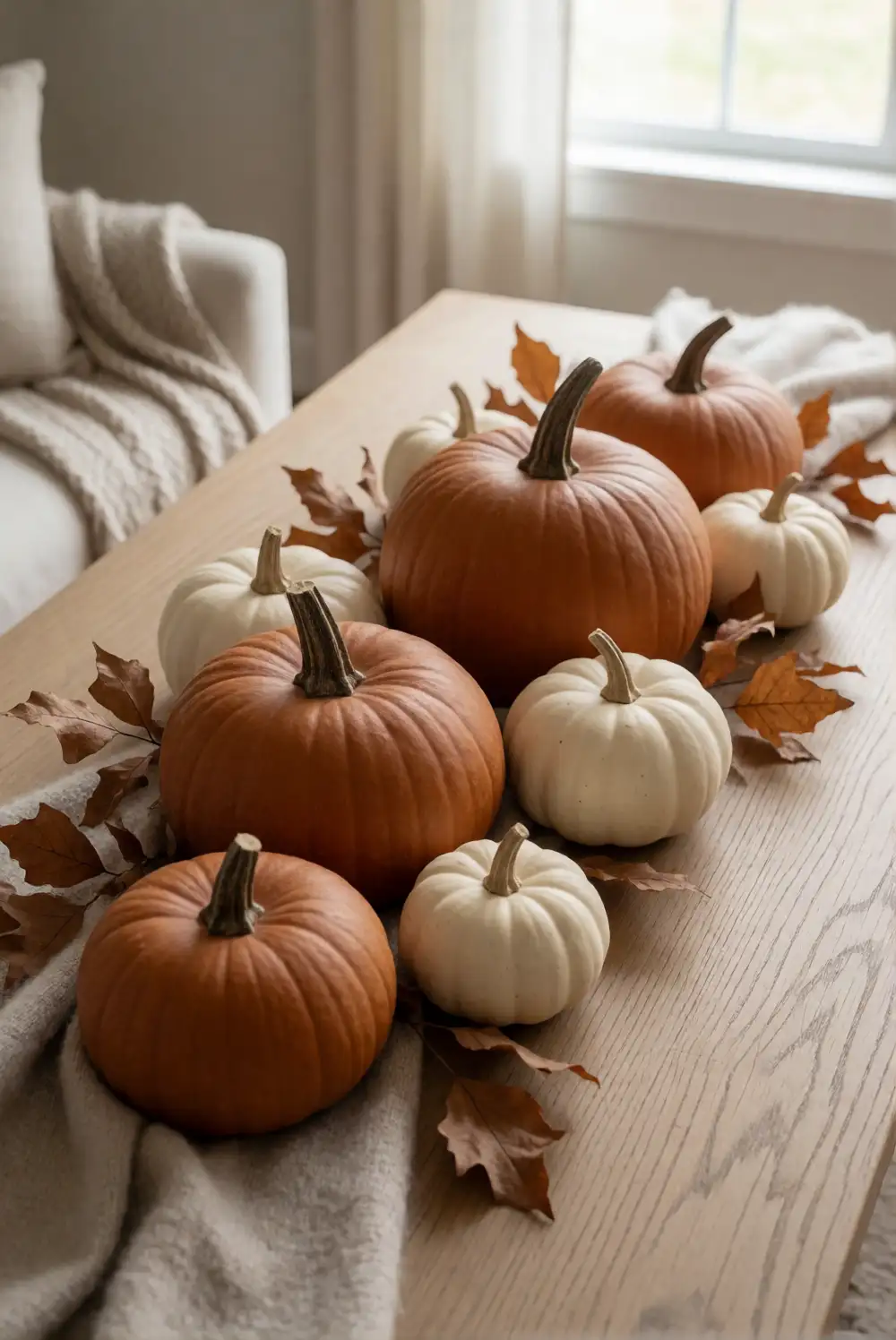 Burnt Orange and Cream Pumpkin Mantel