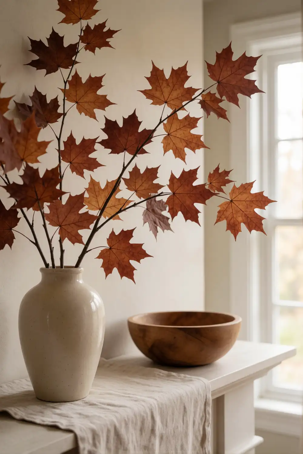 Burnt Orange, Cream, and Warm Wood Mantel
