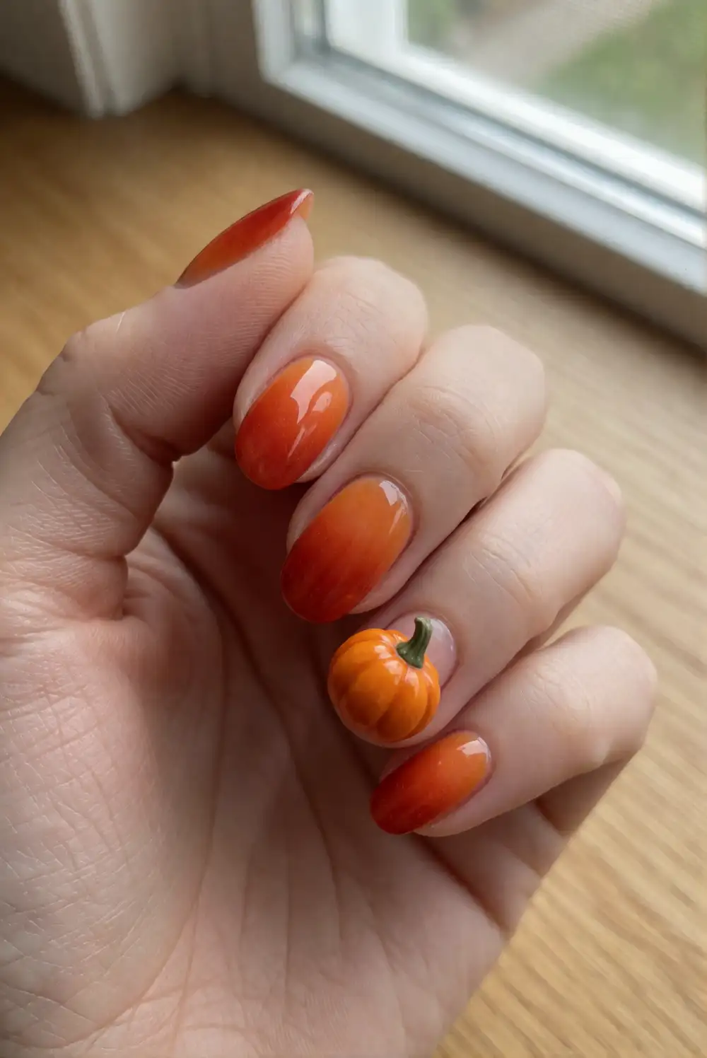 Burnt Orange Ombre Pumpkin Nails
