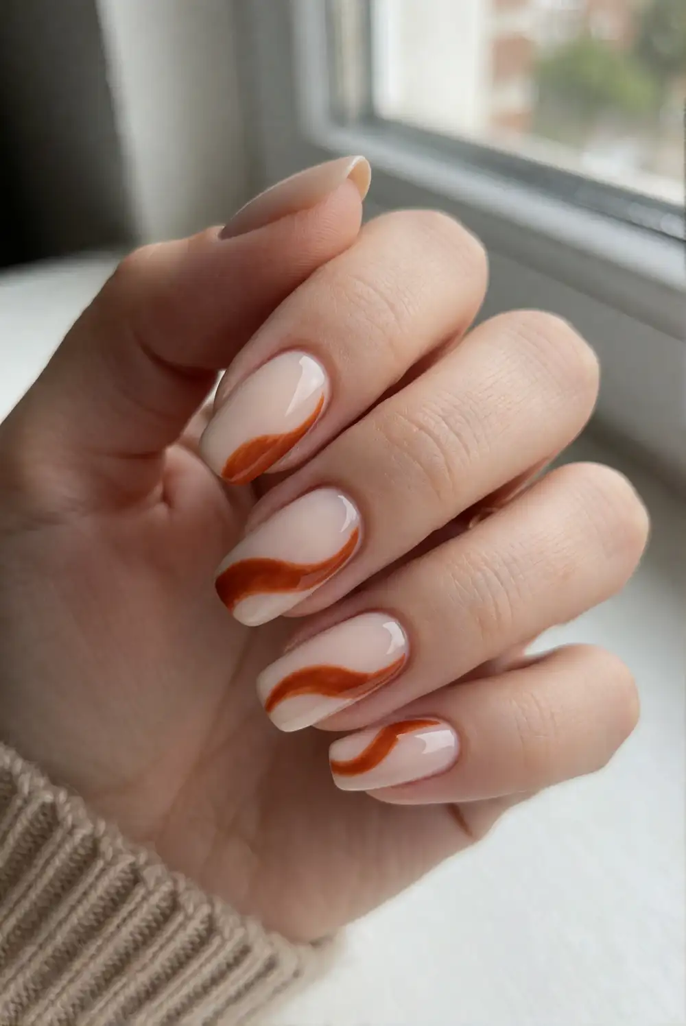 Burnt Orange Swirl Nail Art