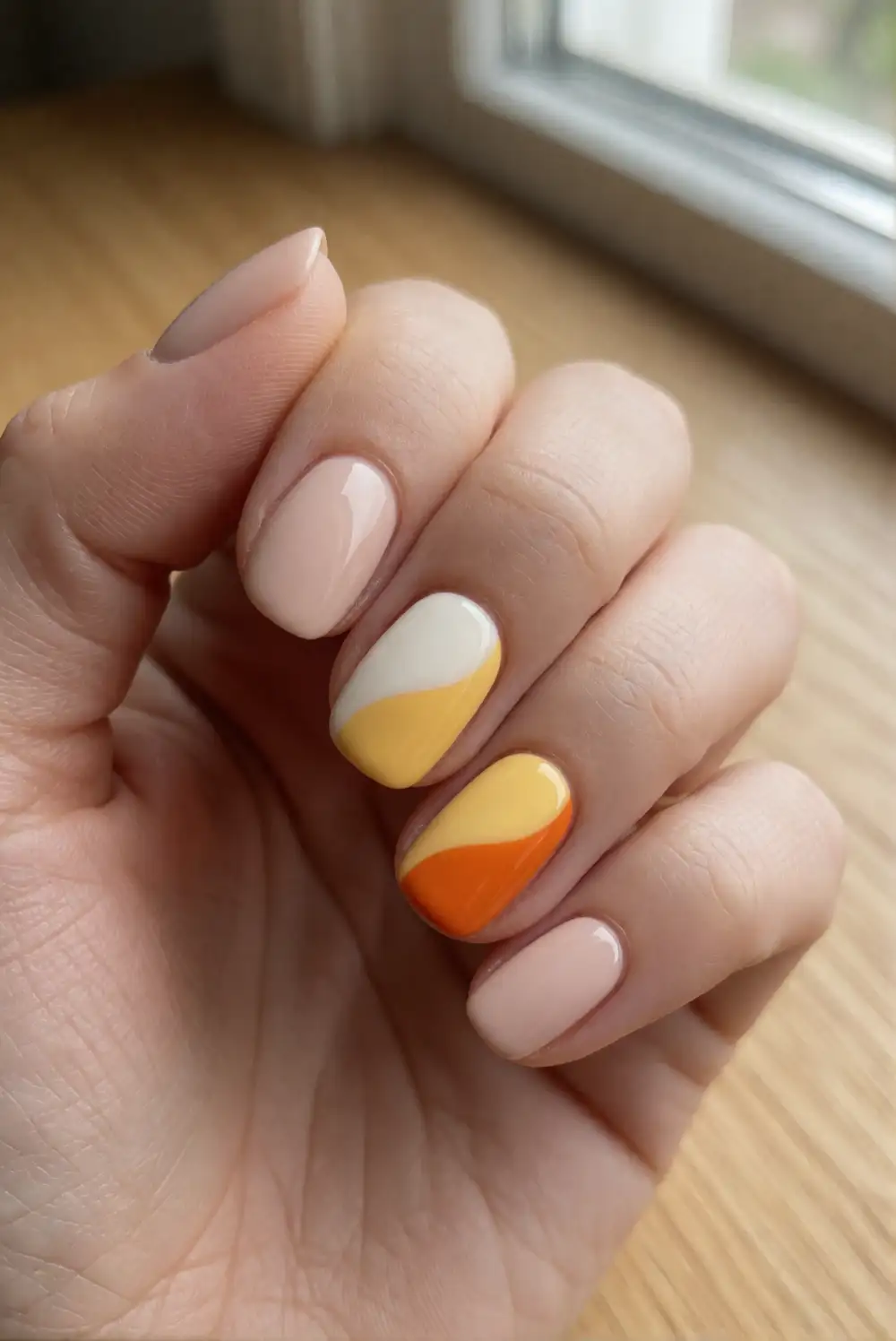 Candy Corn Accent Nail Manicure
