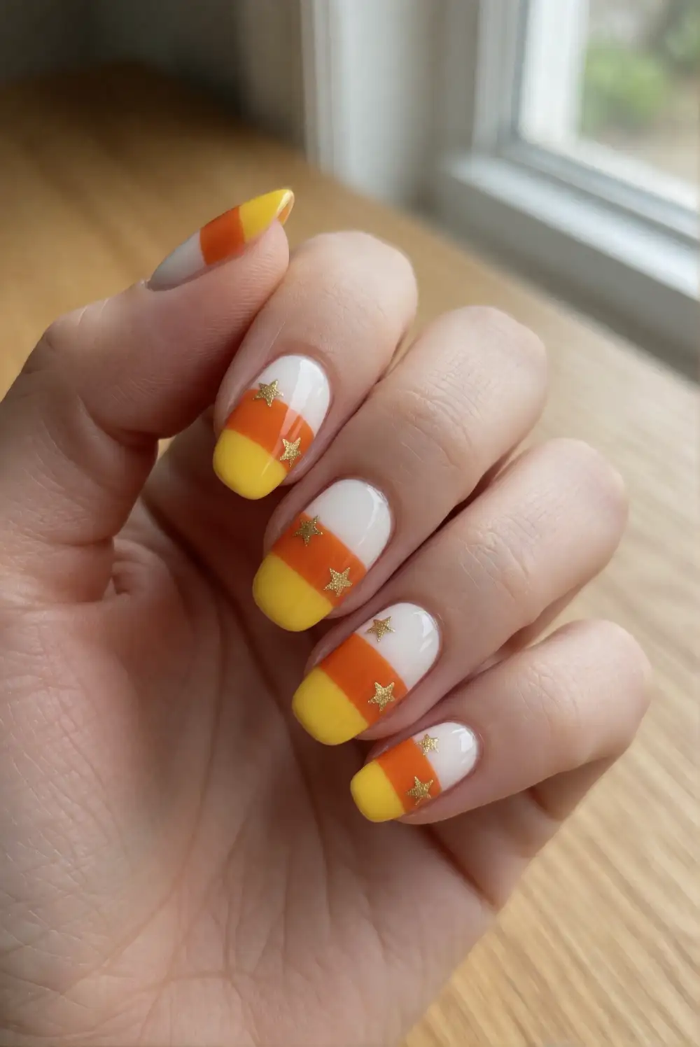 Candy Corn Nails With Tiny Stars
