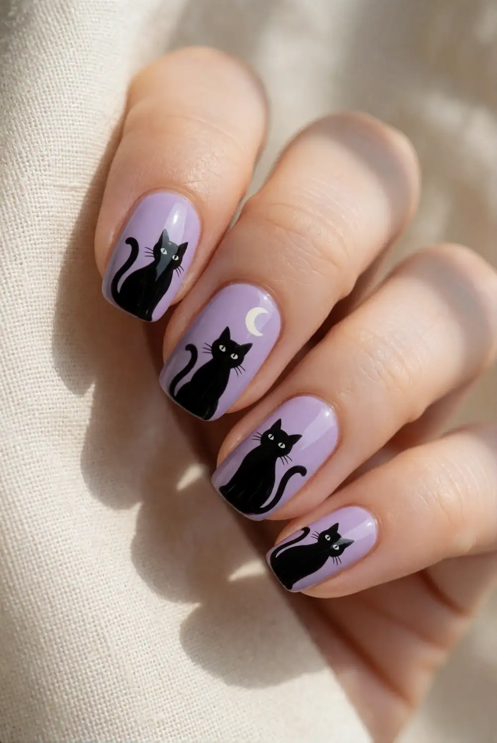 Cat Silhouettes on a Soft Purple Base