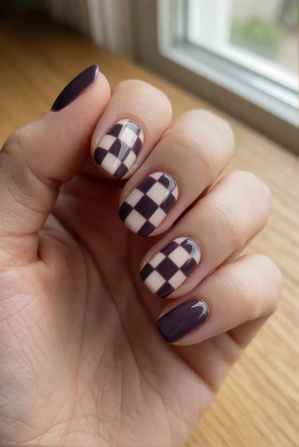 Charcoal Checkerboard Nails