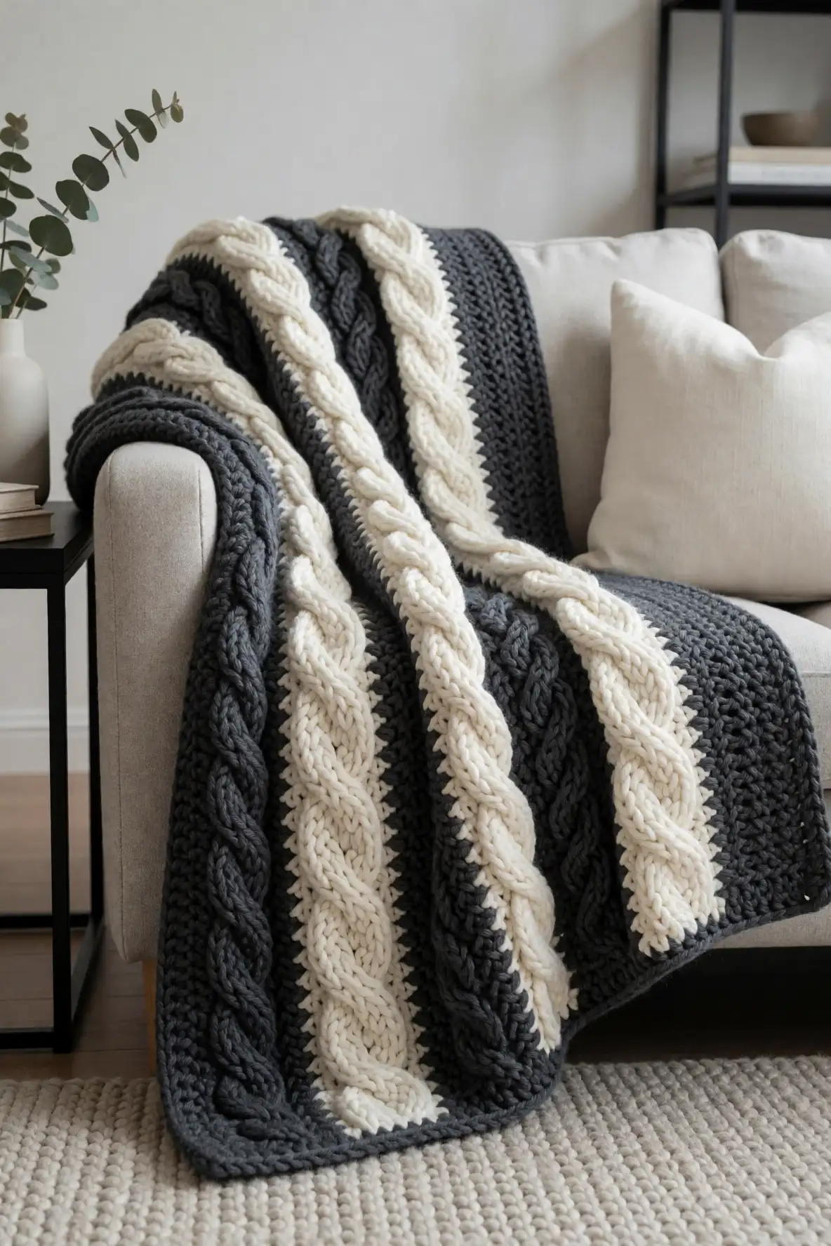 Charcoal Grey and Winter Cream