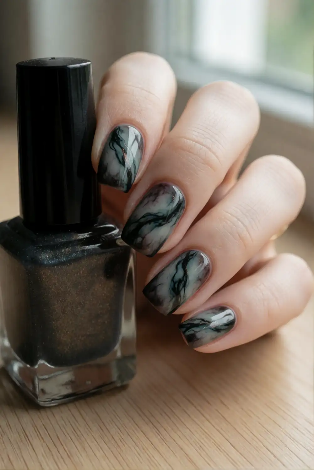 Charcoal Smoke Marble Nails