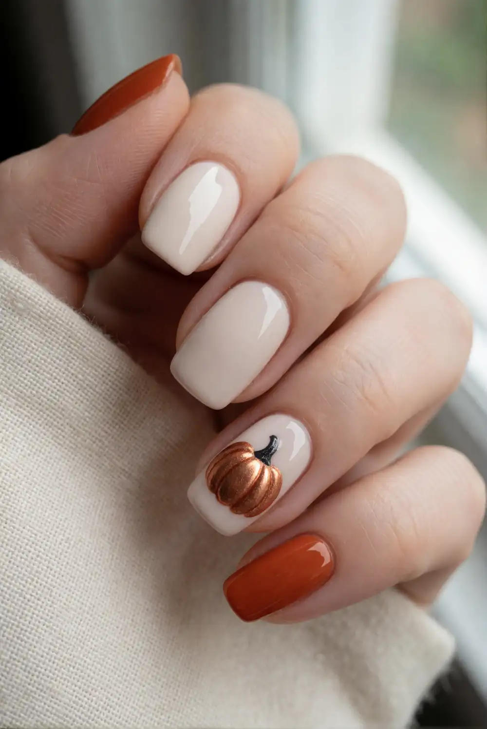 Chrome Pumpkin Accent Nails