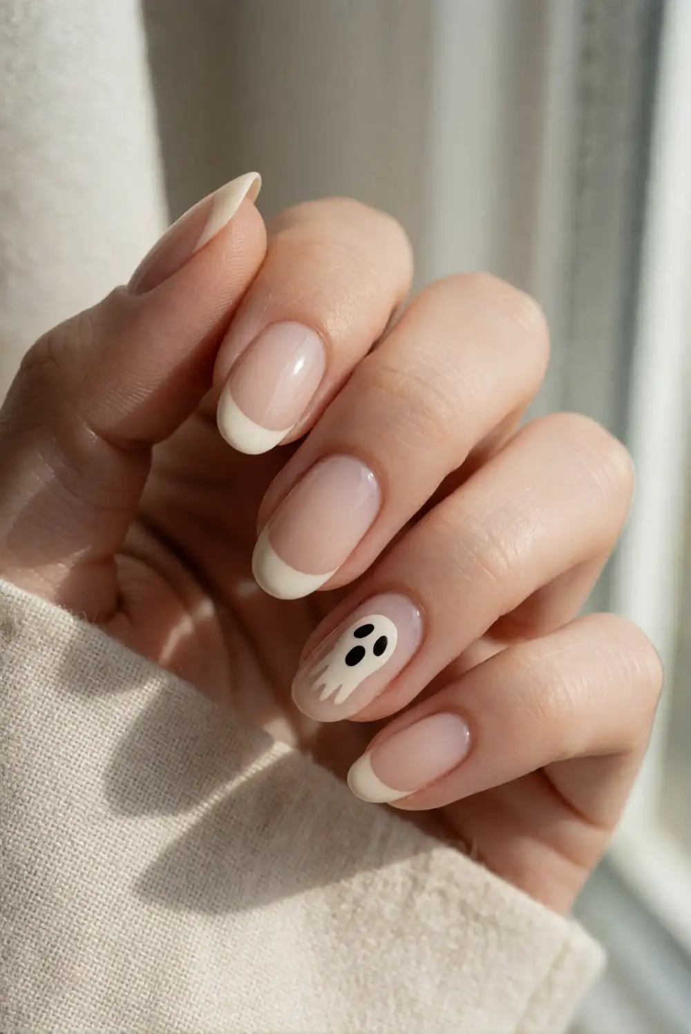 Classic Ghost Face French Tip Nails