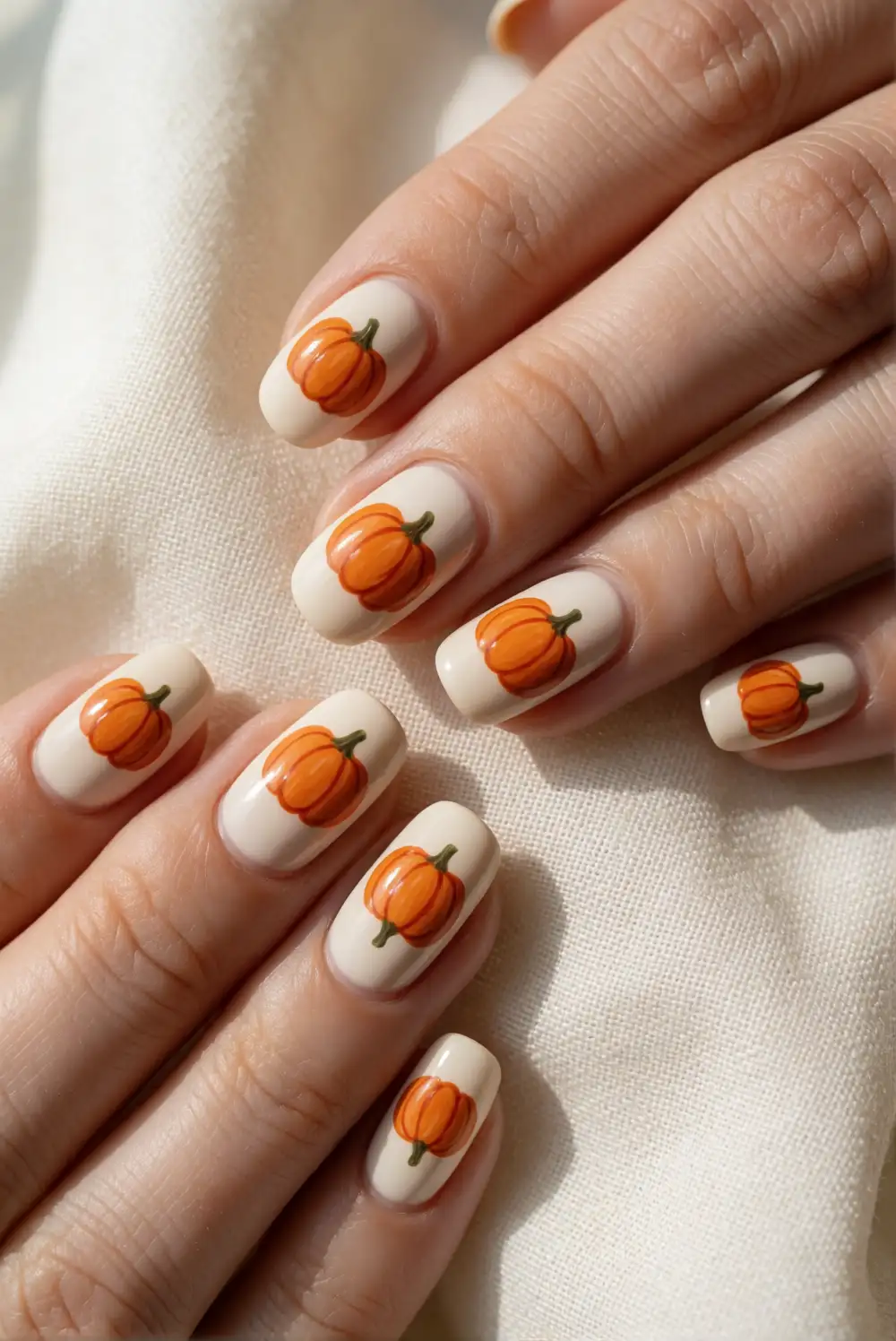 Classic Orange Pumpkin Accent Nails