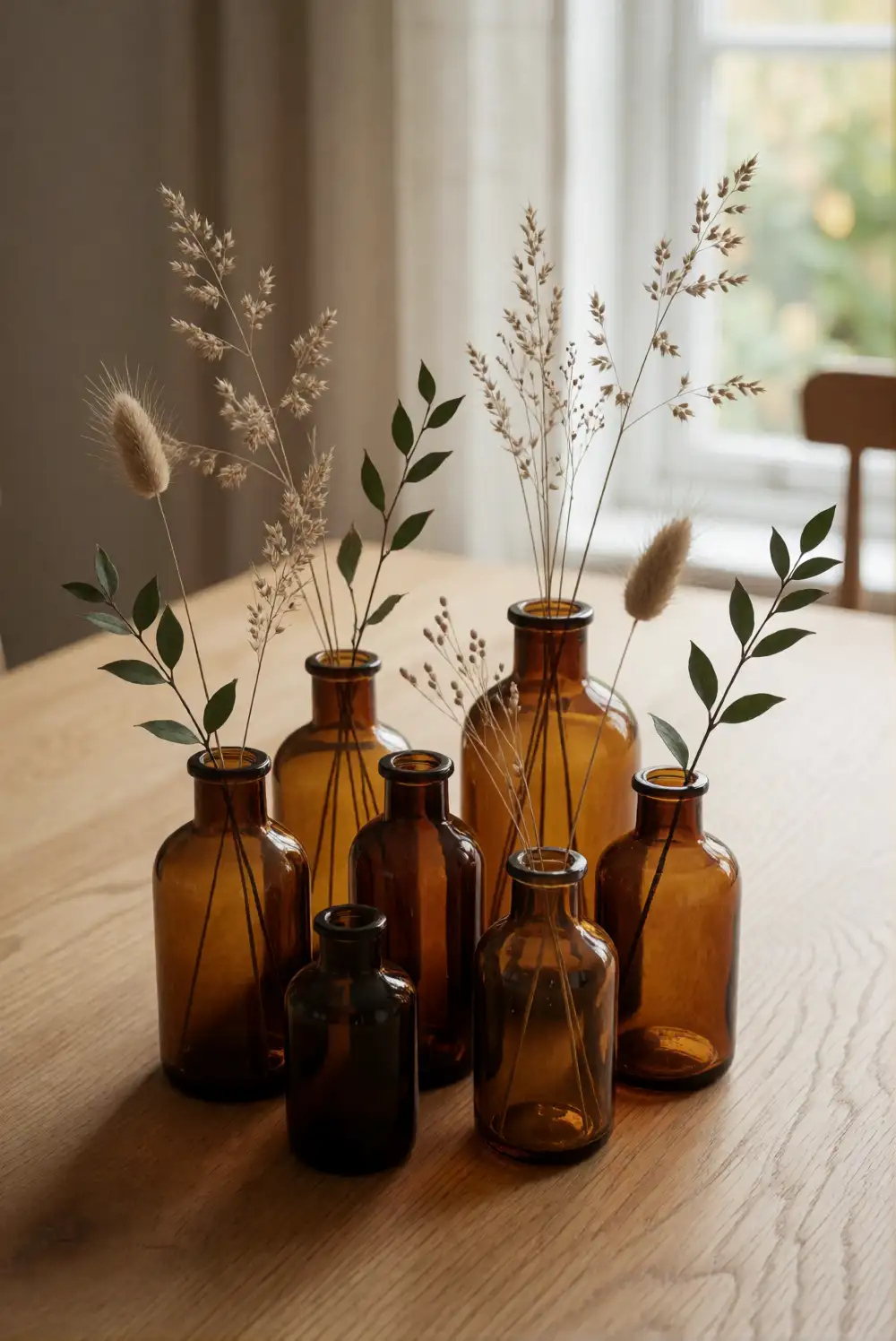 Cluster Amber Glass Bud Vases