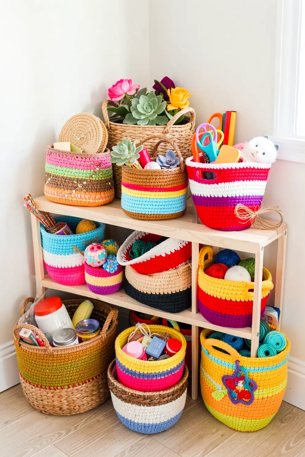 Coloured Baskets for Corner Storage