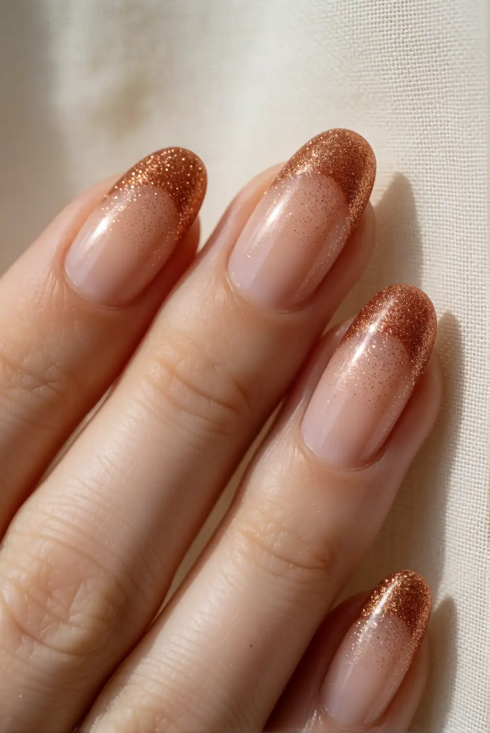 Copper Glitter French Tips