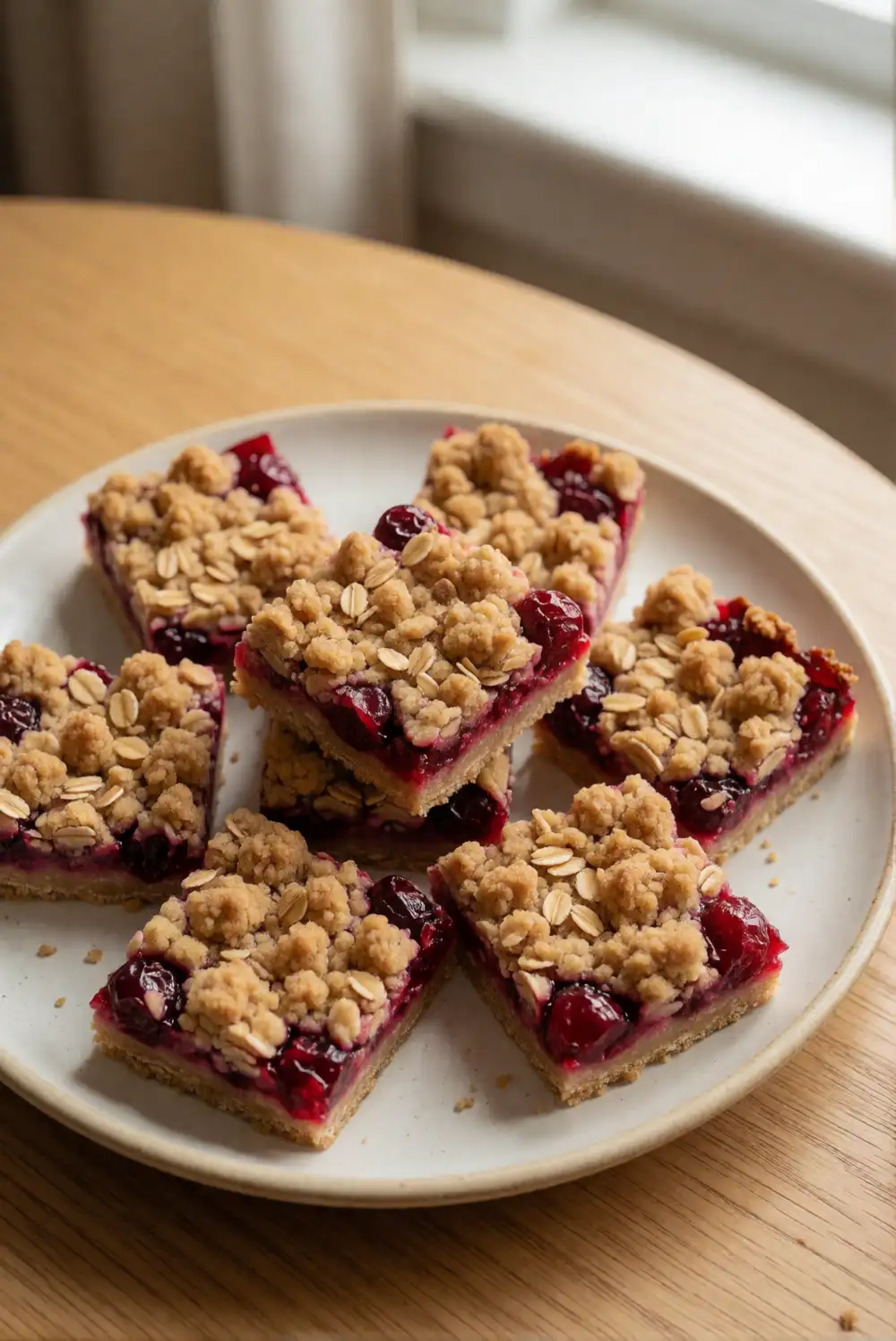 Cranberry Crumble Bars in Berry Red and Oat Gold