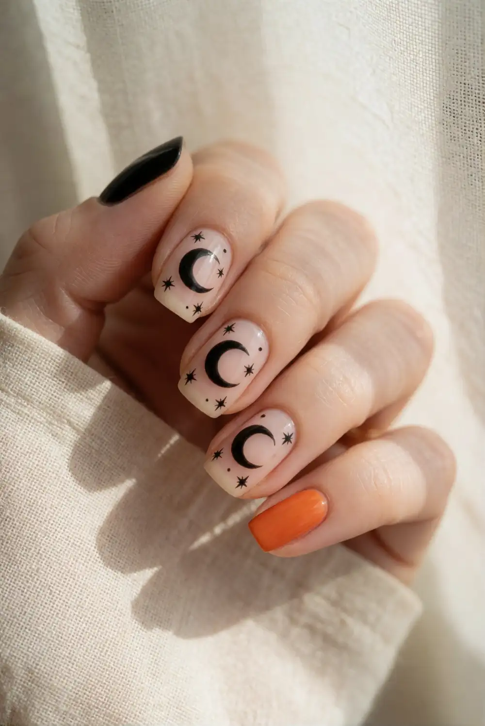 Crescent Moon and Star Nail Art