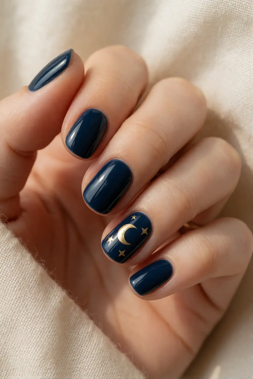 Crescent Moon and Star Nails