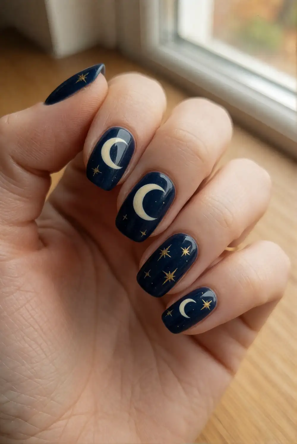 Crescent Moon And Star Nails