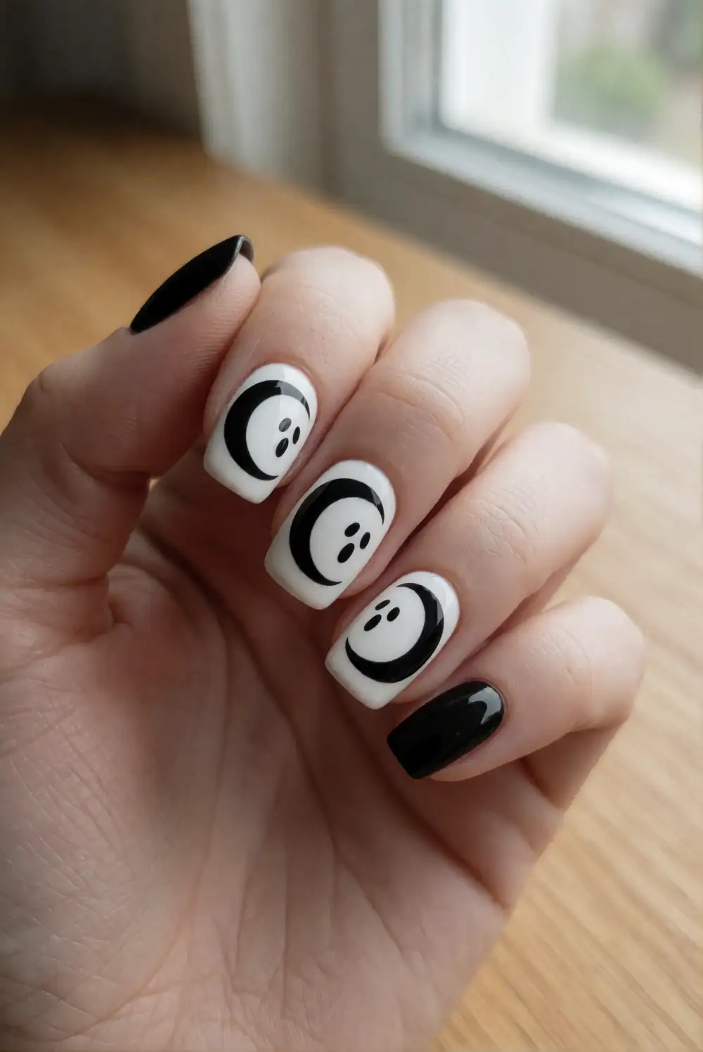 Crescent Moon Ghost Face Nails