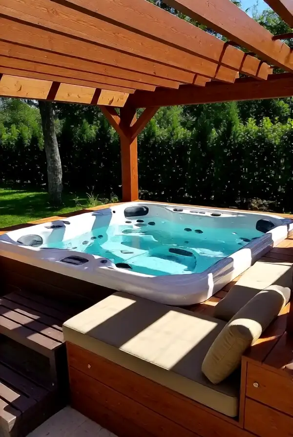 Custom Built-In Seating Around the Jacuzzi