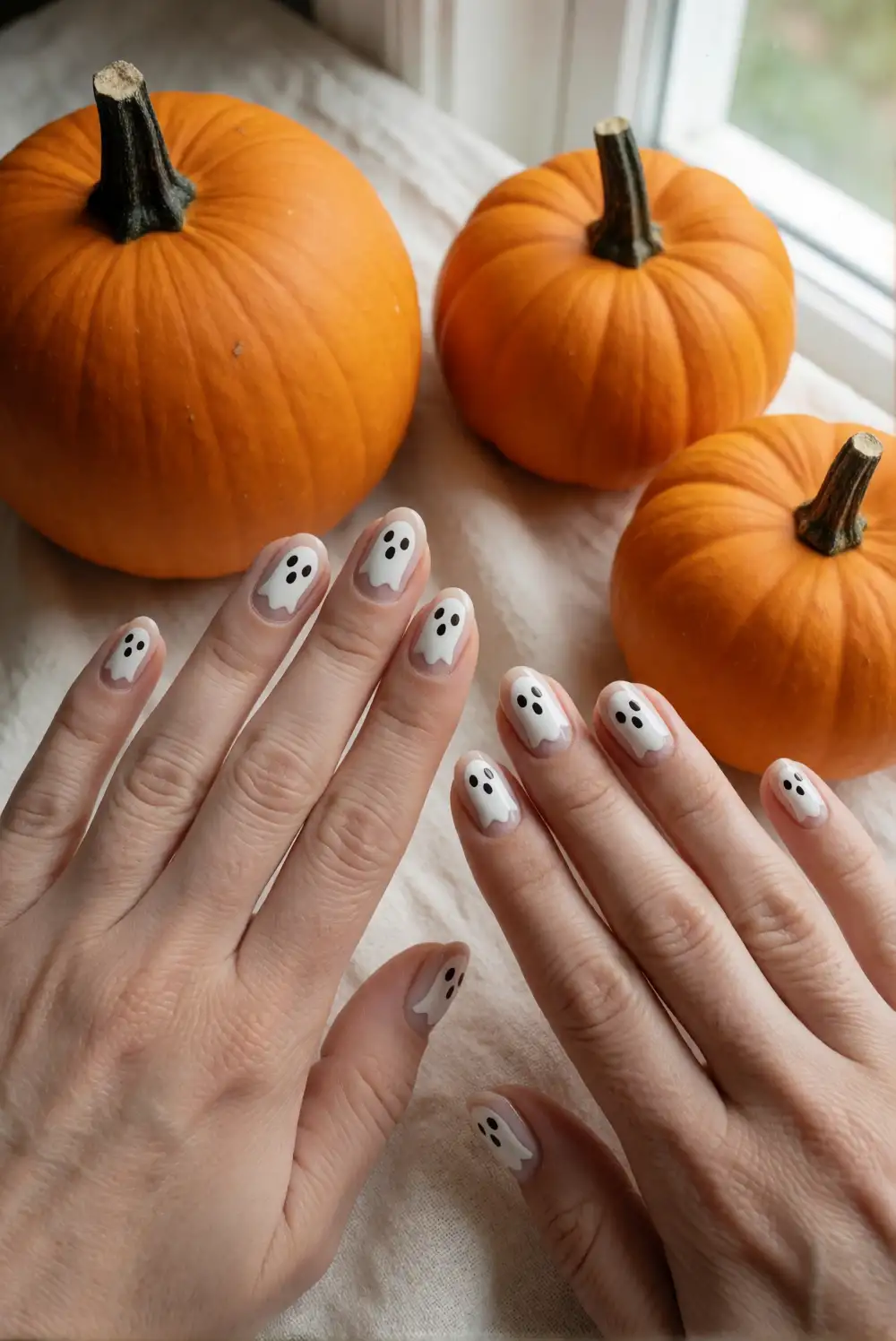 Cute Ghost and Pumpkin Manicure