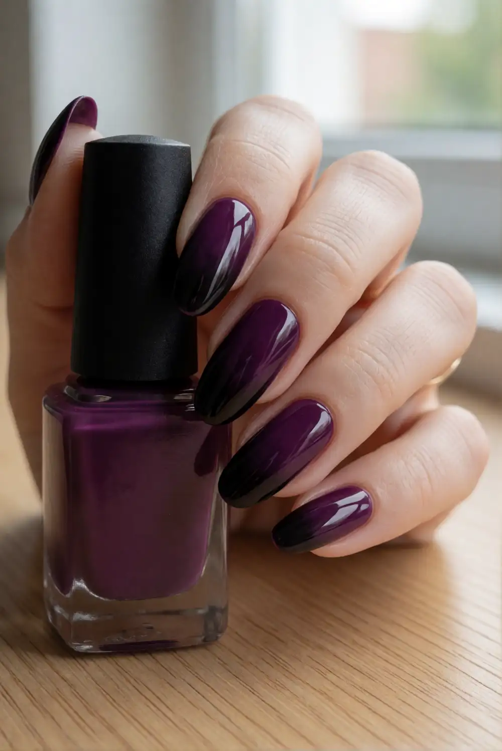 Deep Plum and Black Ombre Nails