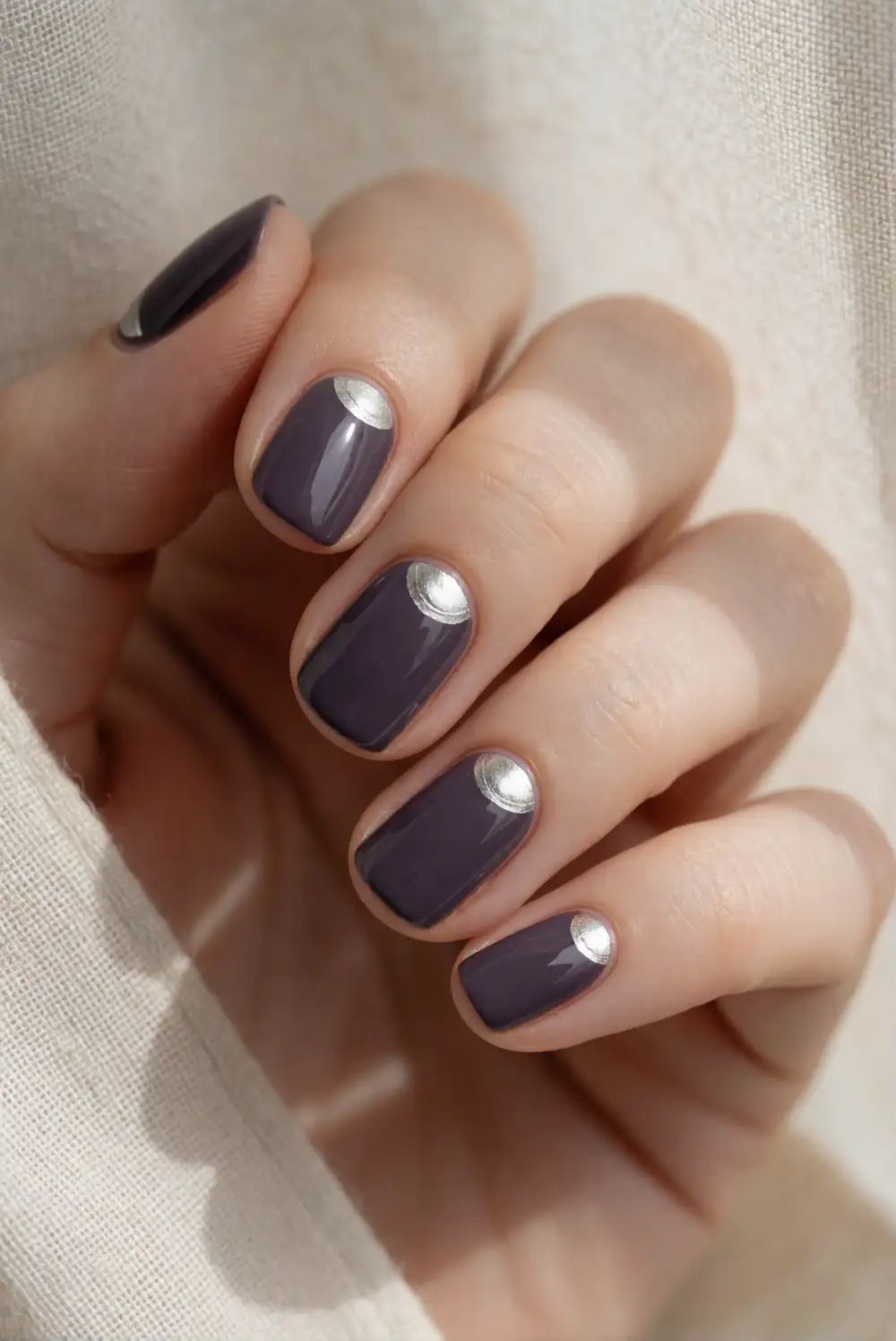 Deep Plum Crescent Moon Nails