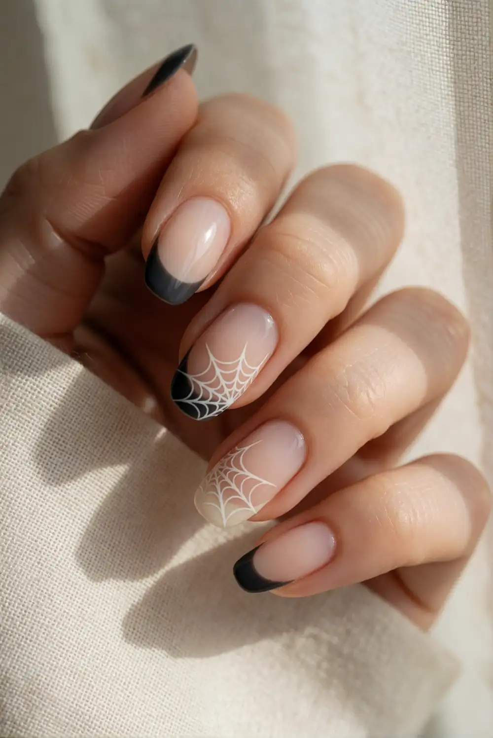 Delicate Spiderweb French Tips