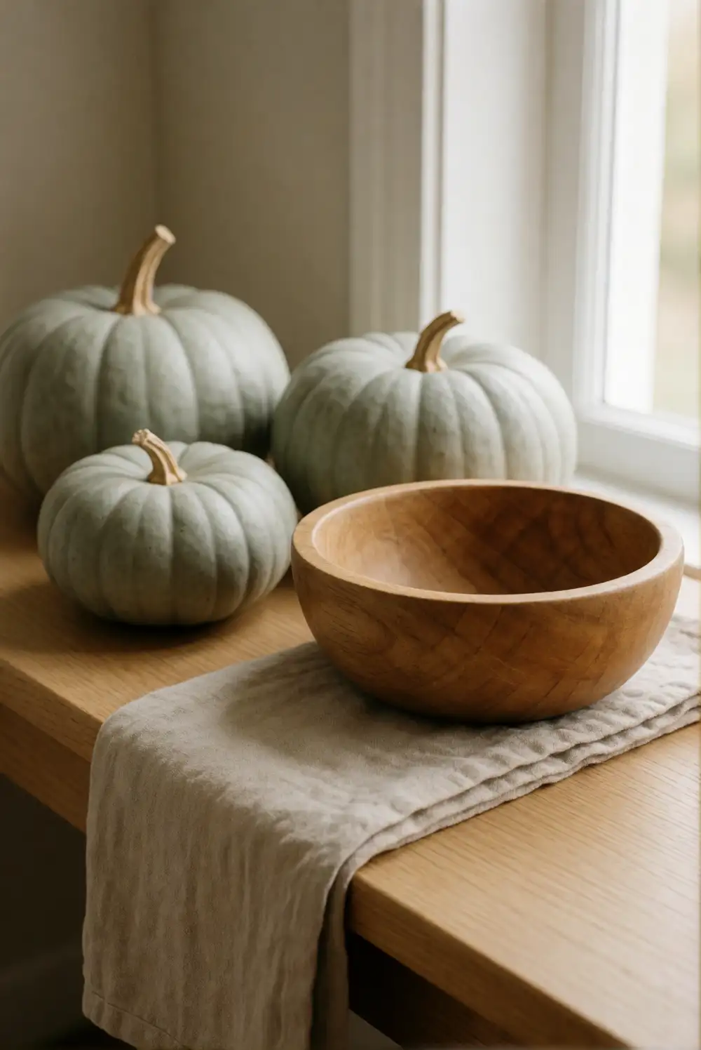 Dusty Blue and Warm Wood Pumpkin Shelf