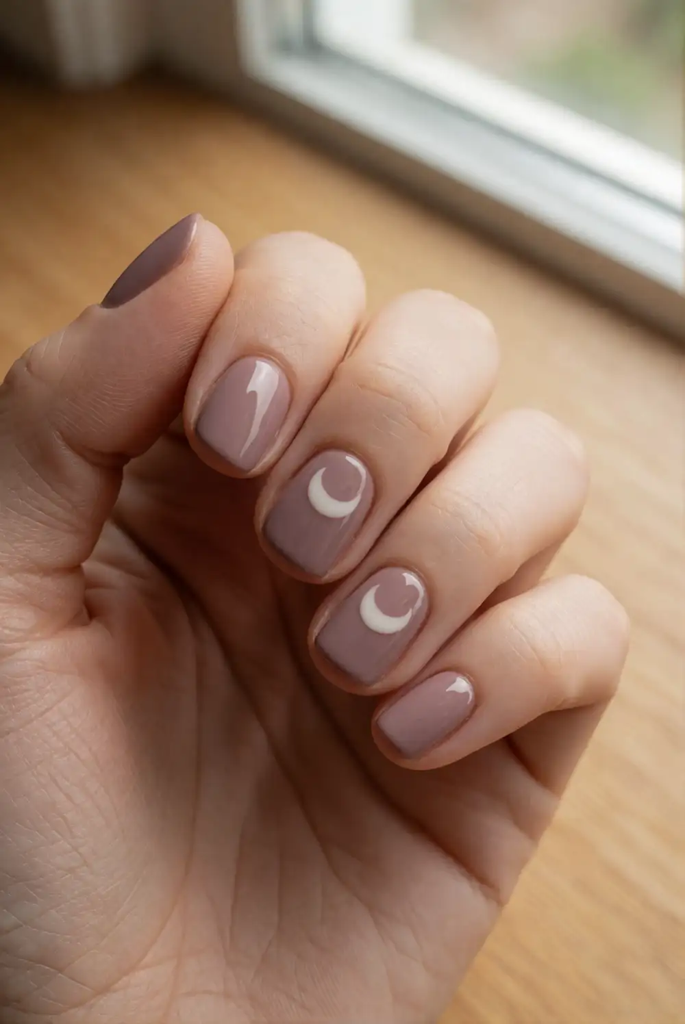 Dusty Mauve Moon Phase Nails