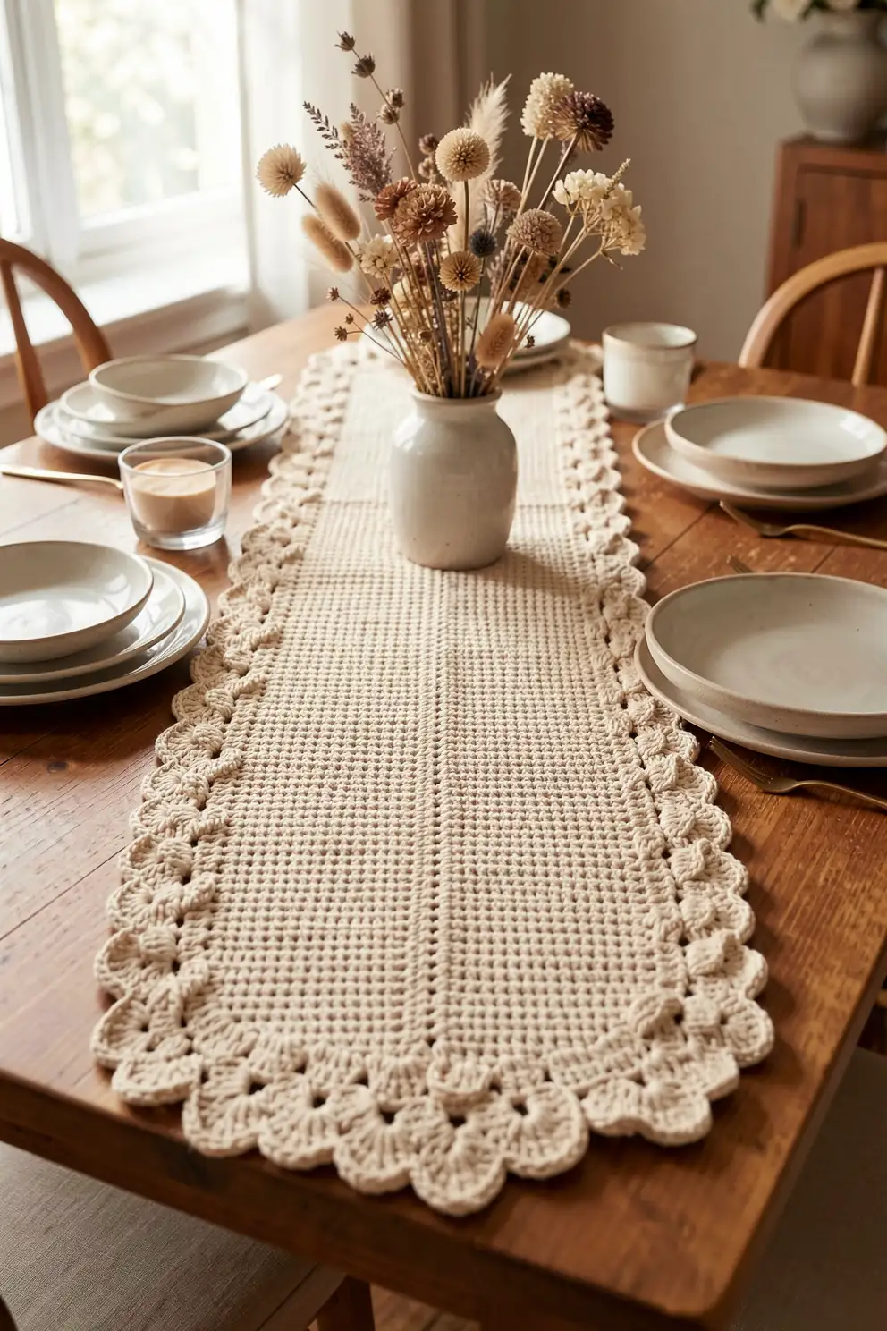 Elegant Table Runner With Dimensional Edging