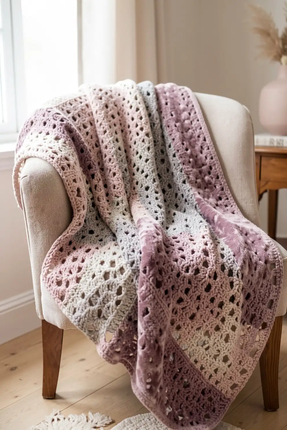 Everyday Shawl With Velvet Like Sections