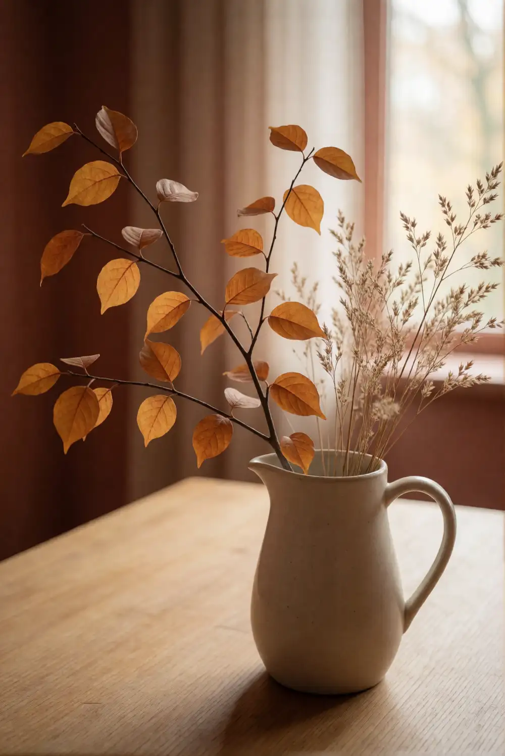 Fill a Ceramic Pitcher with Autumn Branches