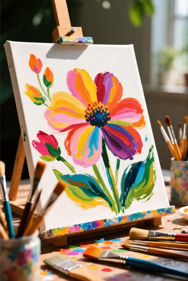 First Layer of Paint on Flowers