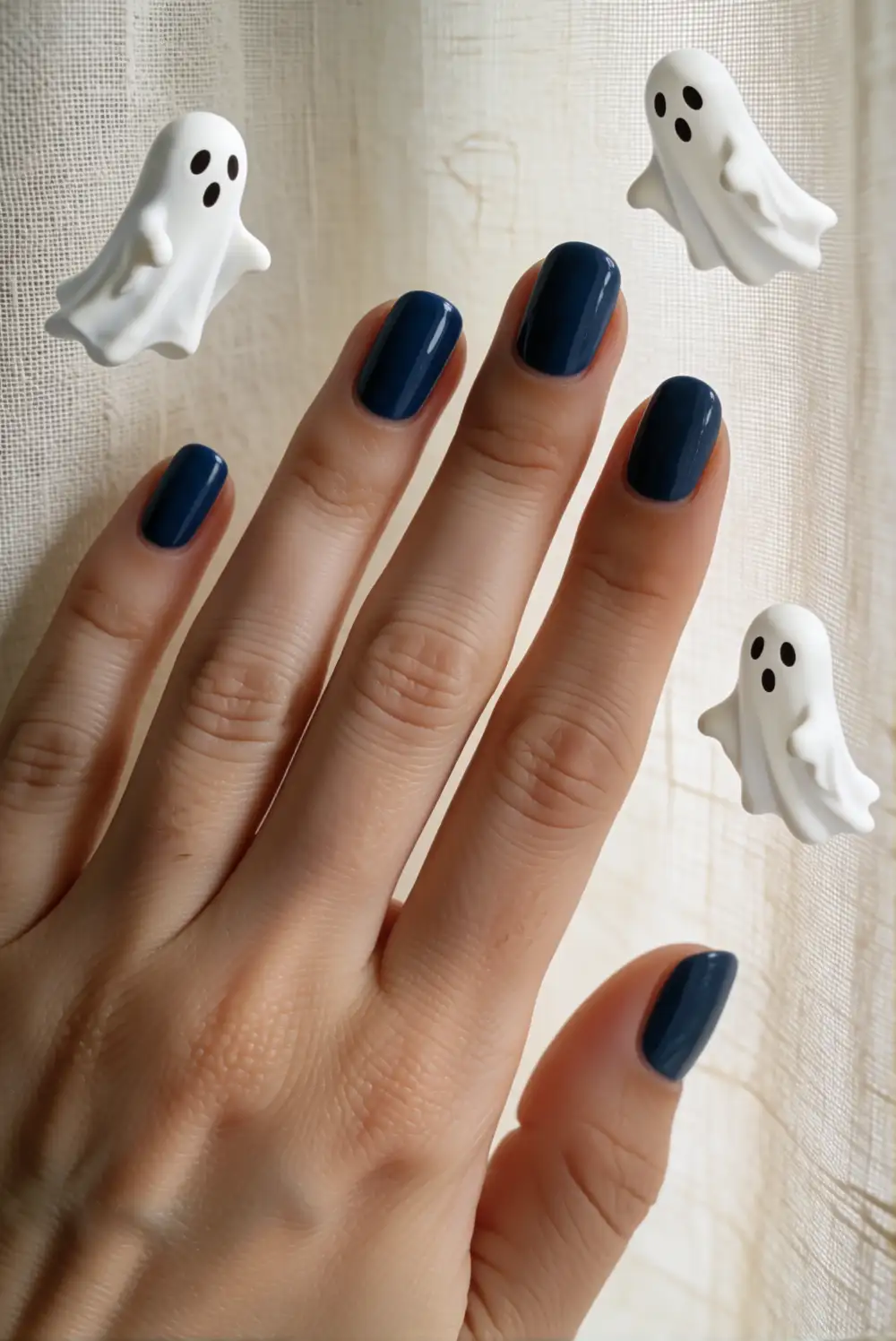 Floating Ghosts on Midnight Blue Nails
