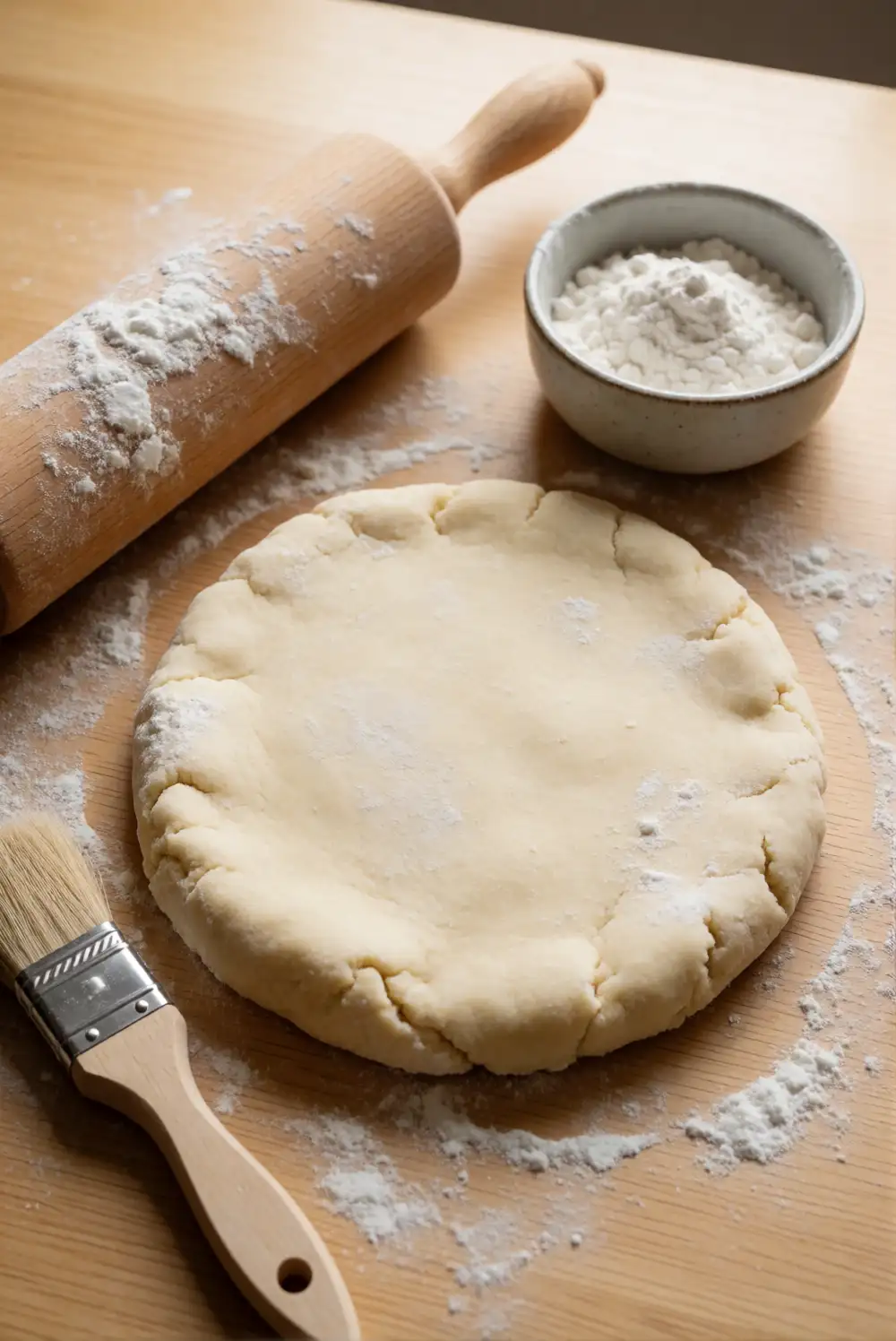 Floured Rolling Pin and Pastry Dough Flatlay