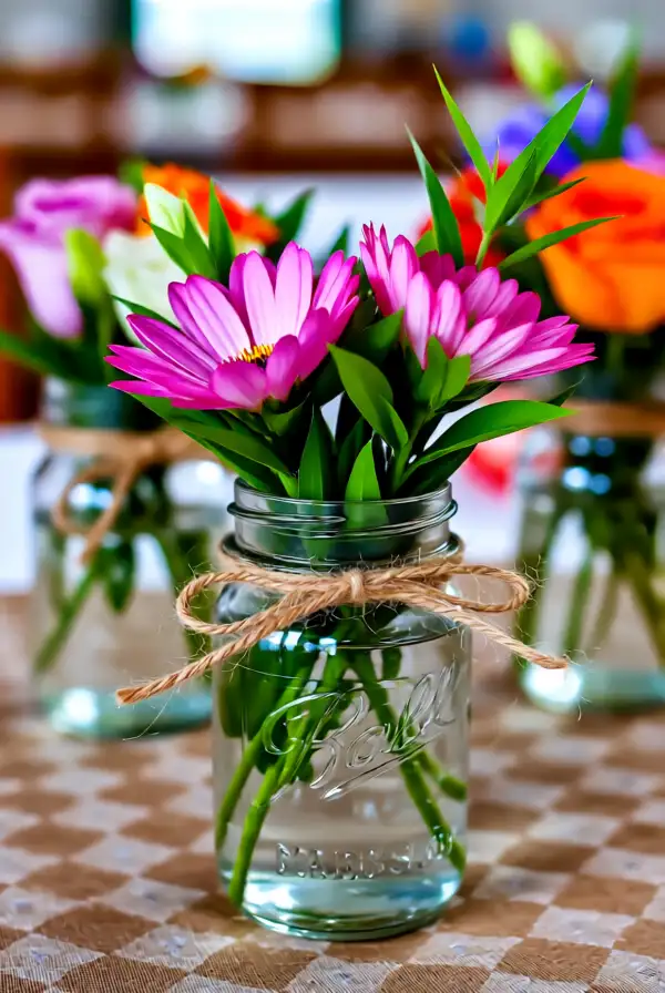 Flower-filled Mason Jars