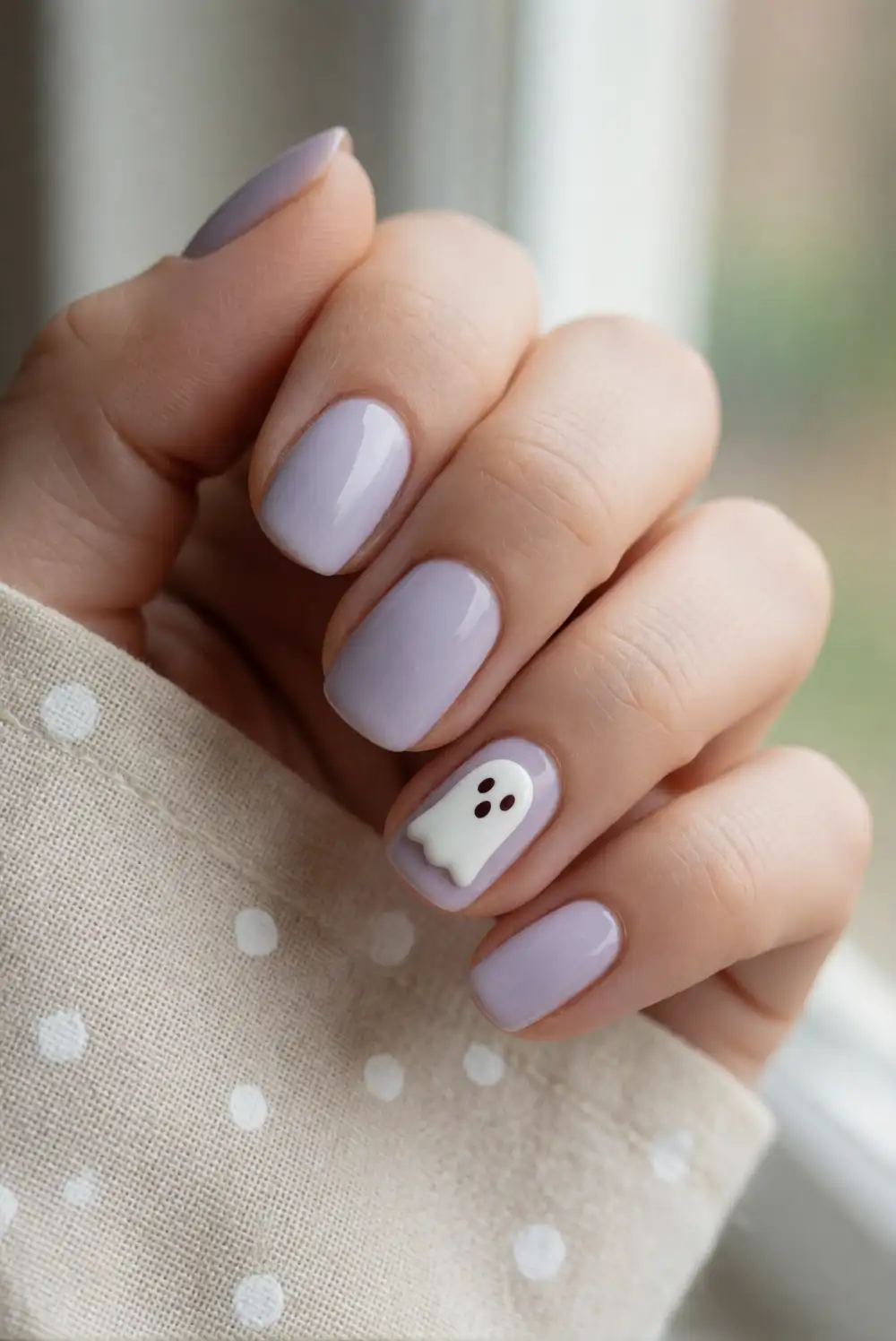 Ghost Accent Nails with Polka Dots
