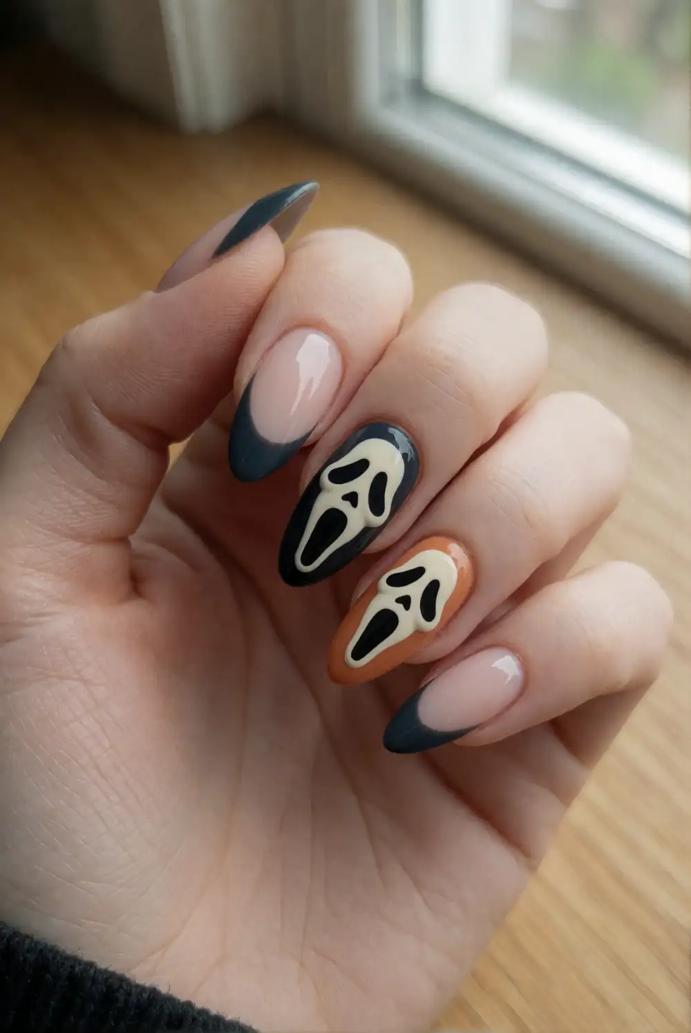Ghost Face French Tip Nails