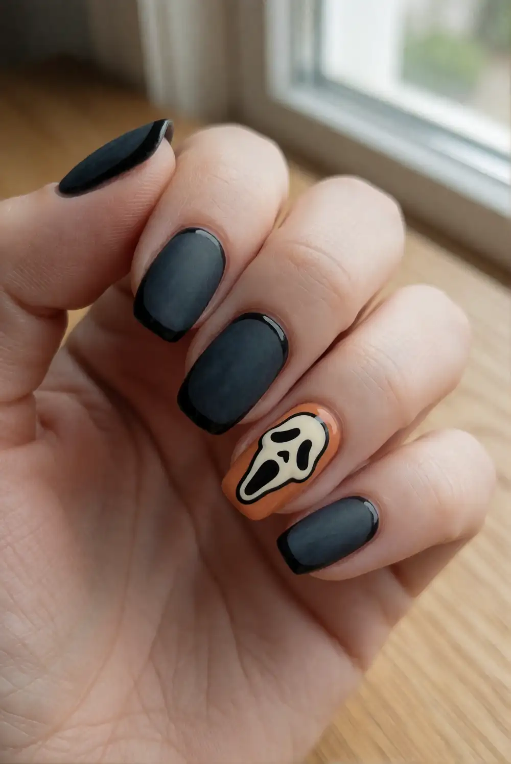 Ghost Face Nails with Glossy Details
