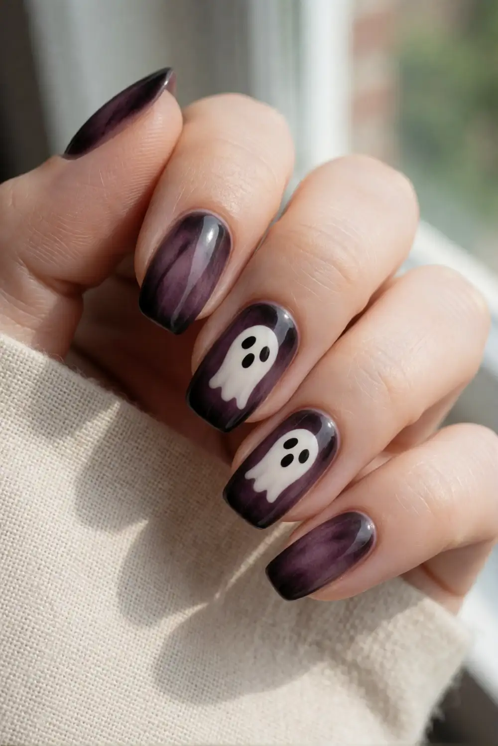 Ghost Face Ombre Halloween Manicure