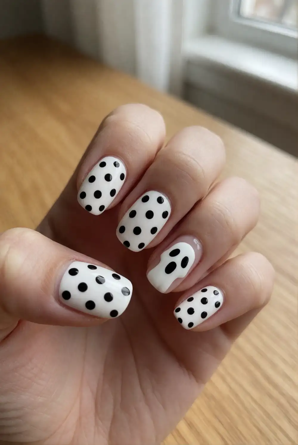 Ghost Faces on Polka Dot Nails