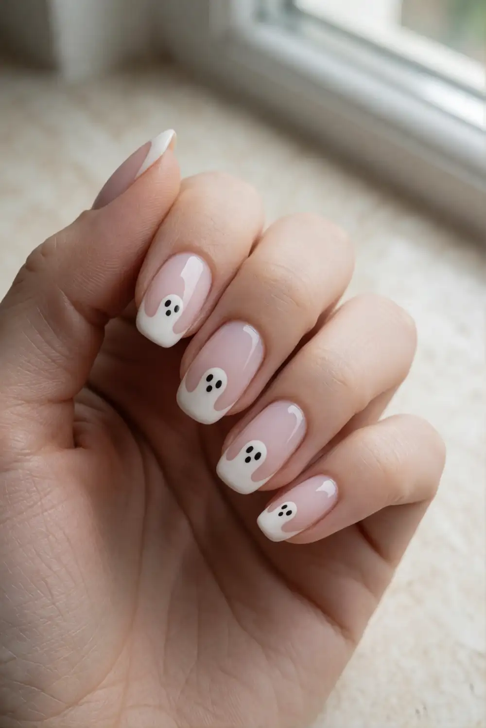 Ghost French Tips on a Milky Base
