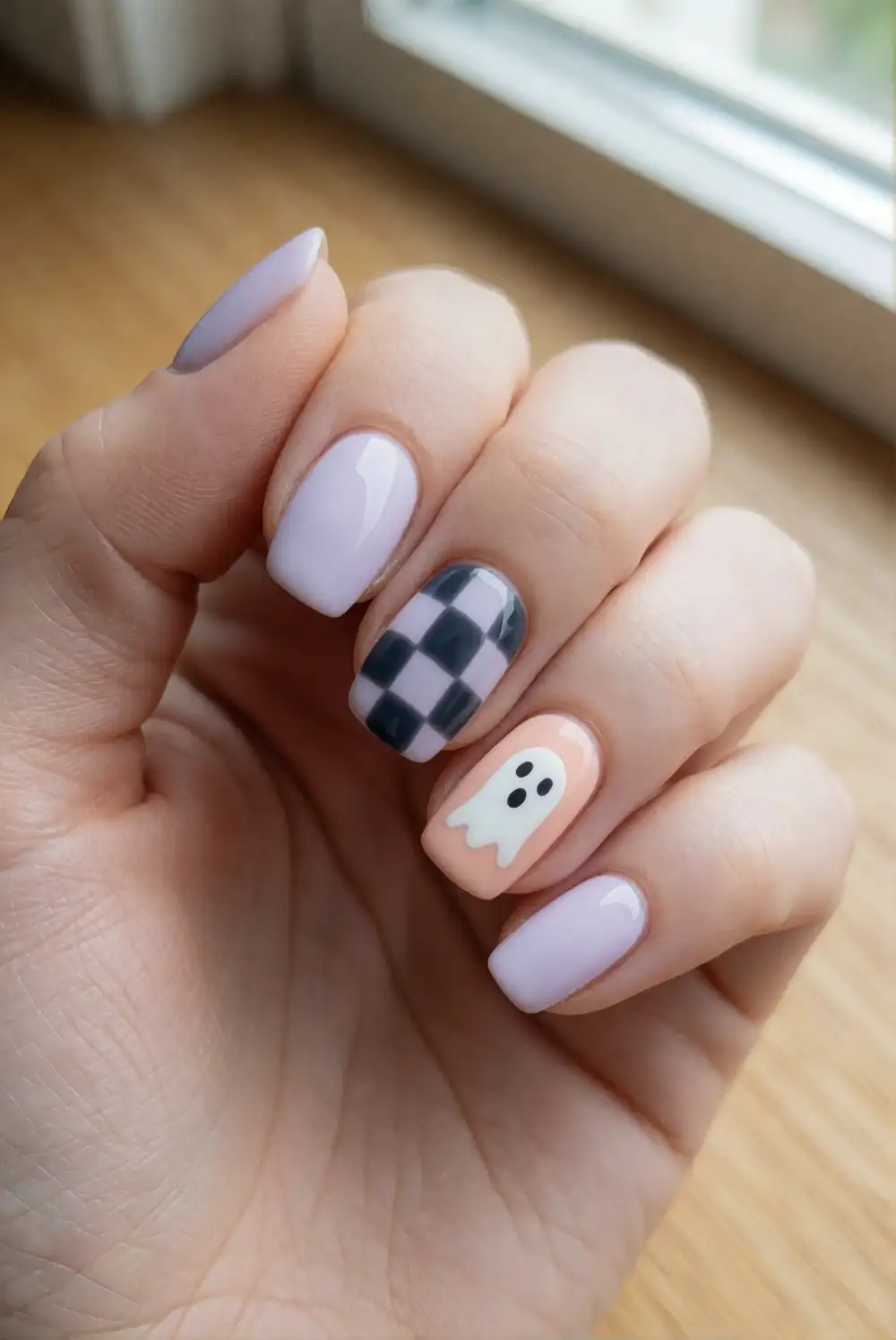Ghostly Checkerboard Accent Nails